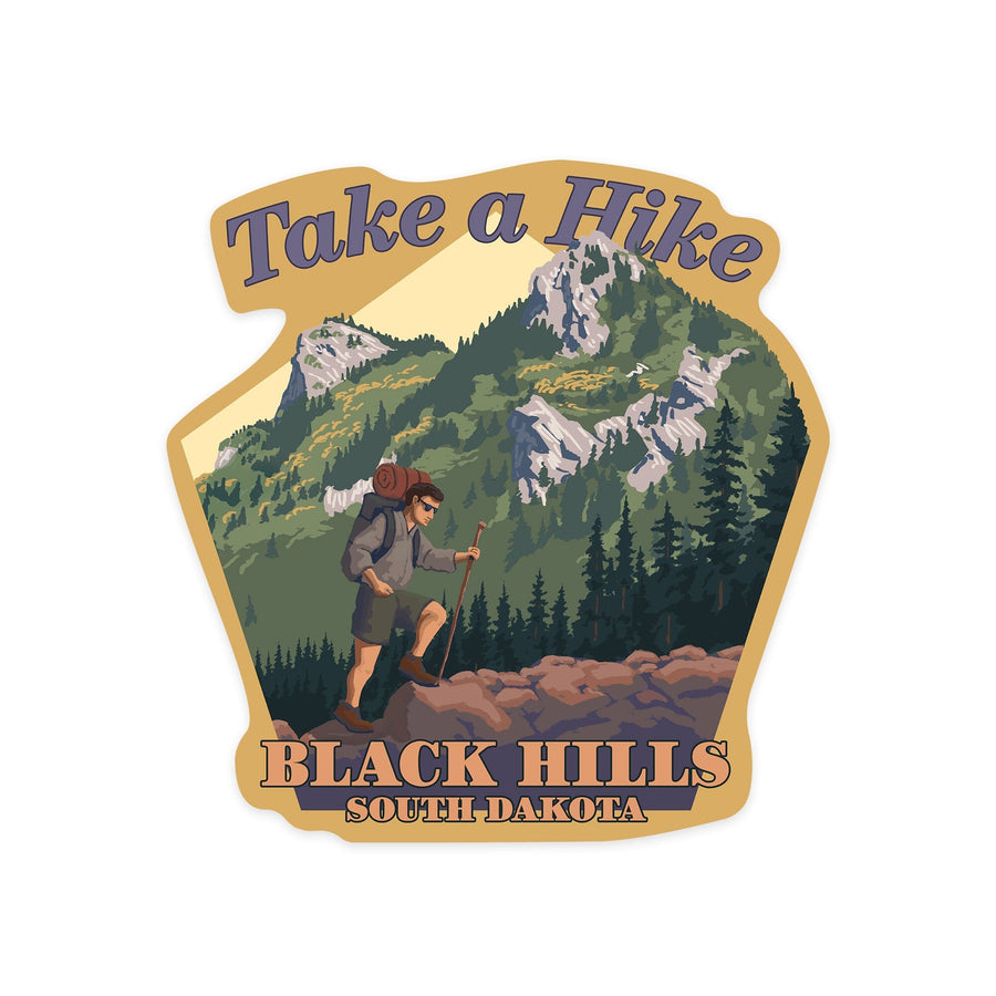 Black Hills, South Dakota, Take a Hike, Contour, Lantern Press Artwork, Vinyl Sticker Sticker Lantern Press 