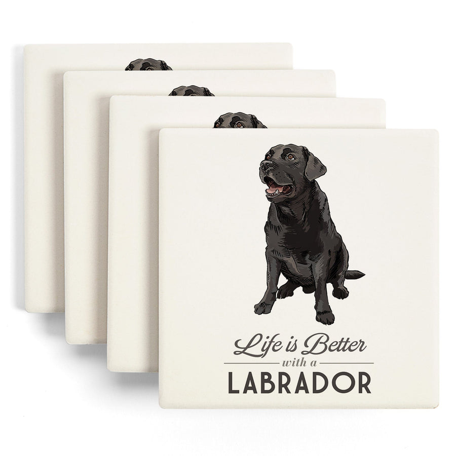 Black Labrador Retriever, Life is Better, Lantern Press Artwork, Coaster Set - Lantern Press