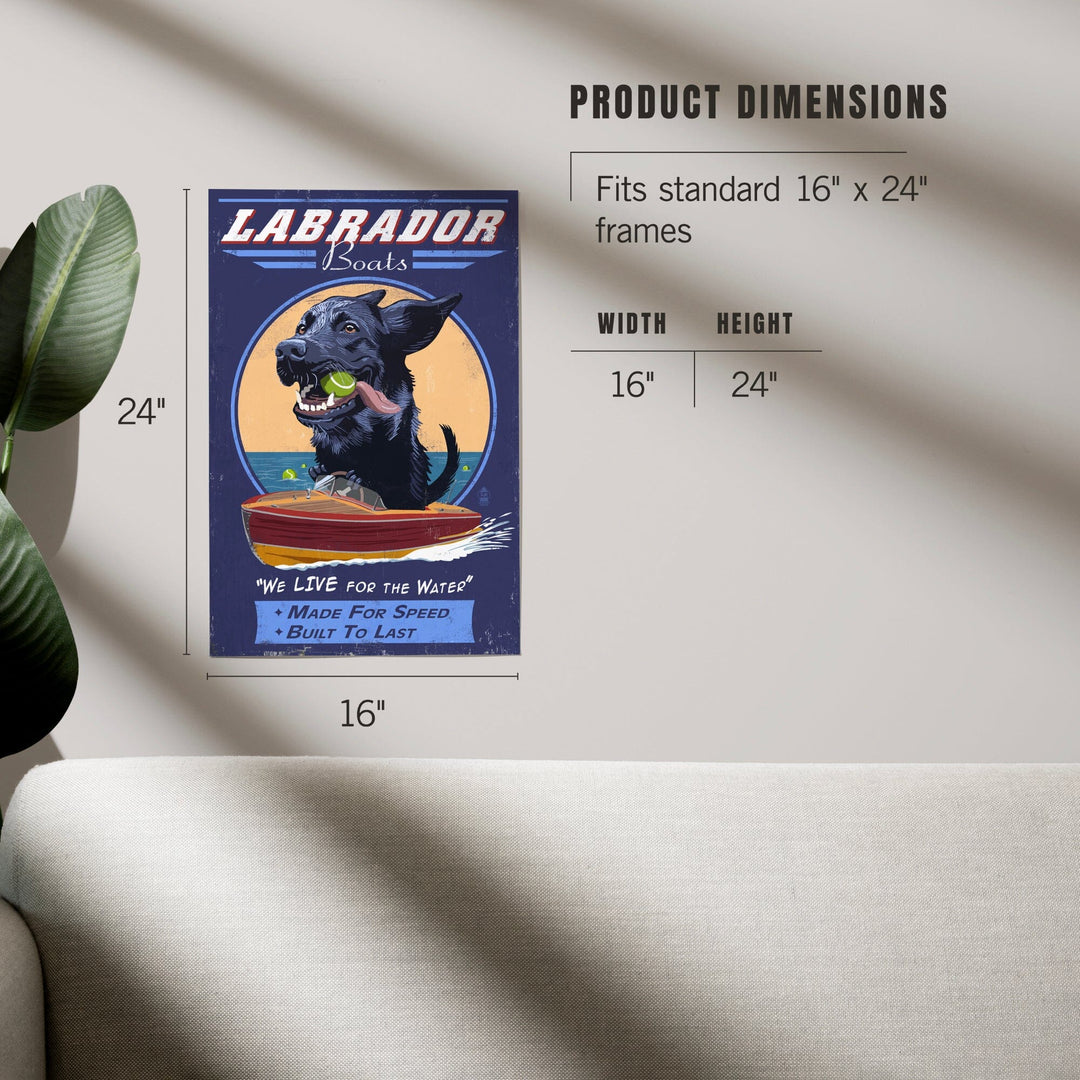 Black Labrador, Retro Boats Ad, Art & Giclee Prints Art Lantern Press 