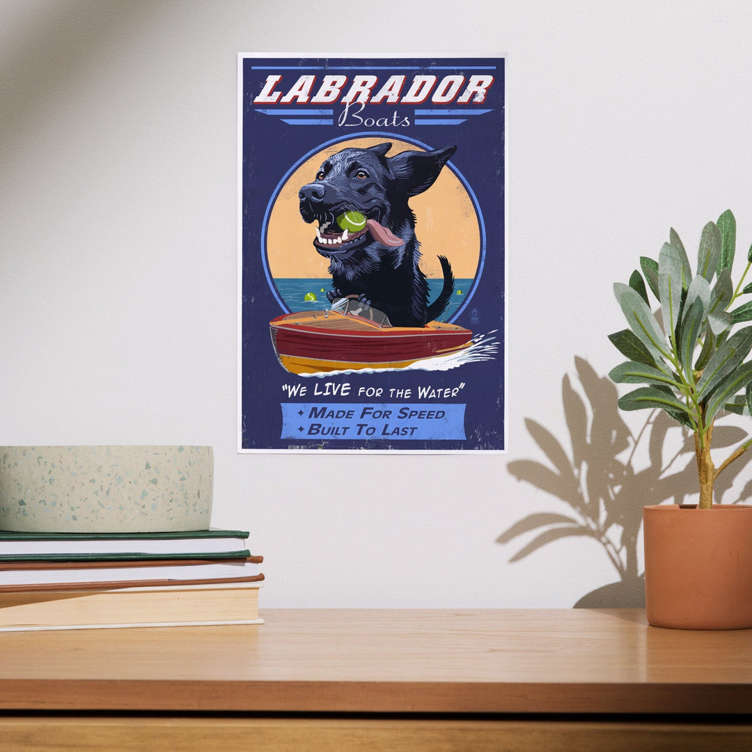 Black Labrador, Retro Boats Ad, Art & Giclee Prints Art Lantern Press 