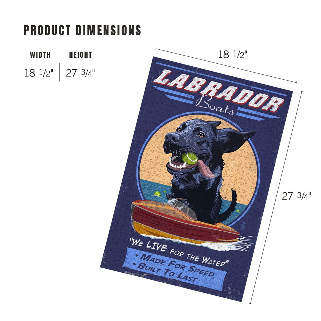 Black Labrador, Retro Boats Ad, Jigsaw Puzzle Puzzle Lantern Press 
