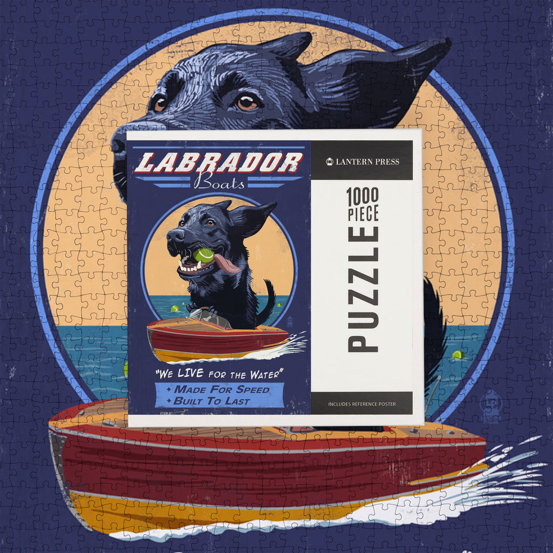 Black Labrador, Retro Boats Ad, Jigsaw Puzzle Puzzle Lantern Press 