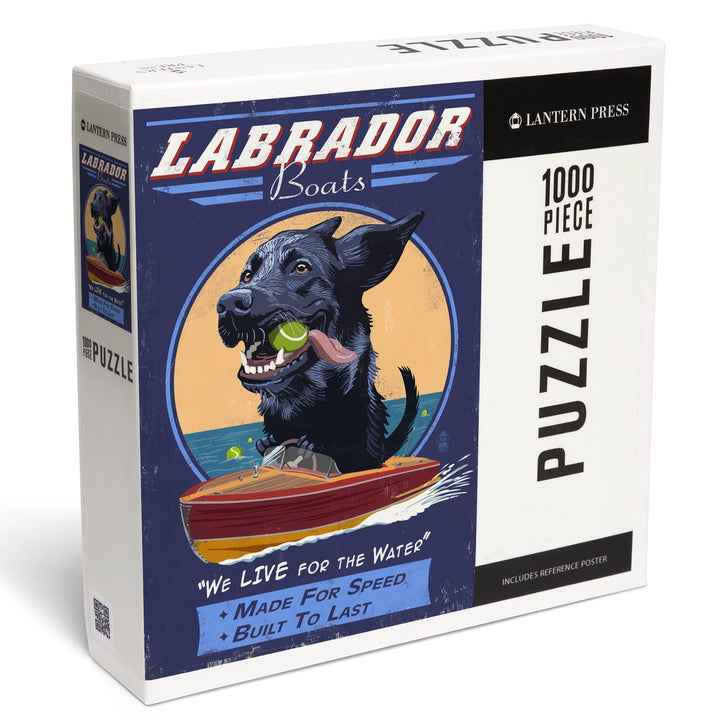 Black Labrador, Retro Boats Ad, Jigsaw Puzzle Puzzle Lantern Press 