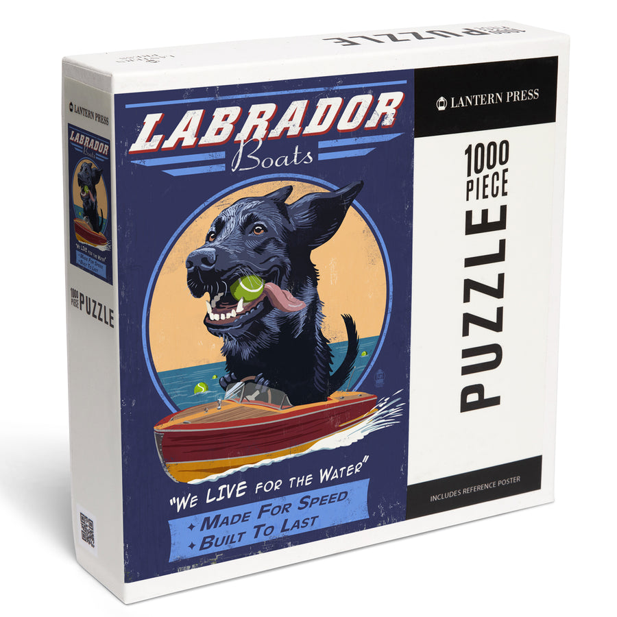 Black Labrador, Retro Boats Ad, Jigsaw Puzzle Puzzle Lantern Press 