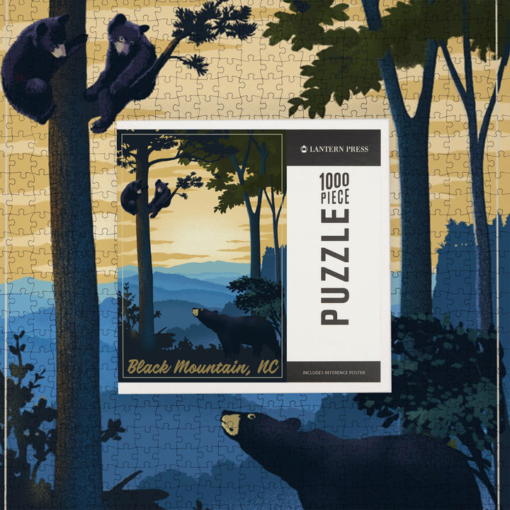 Black Mountain, North Carolina, Black Bears, Lithograph, Jigsaw Puzzle Puzzle Lantern Press 