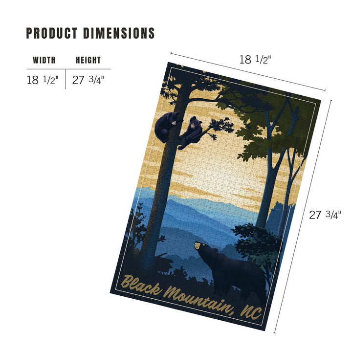 Black Mountain, North Carolina, Black Bears, Lithograph, Jigsaw Puzzle Puzzle Lantern Press 