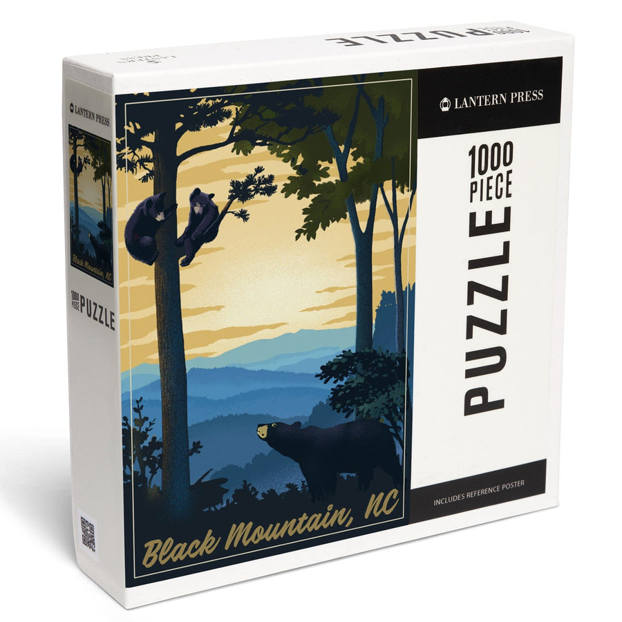 Black Mountain, North Carolina, Black Bears, Lithograph, Jigsaw Puzzle Puzzle Lantern Press 
