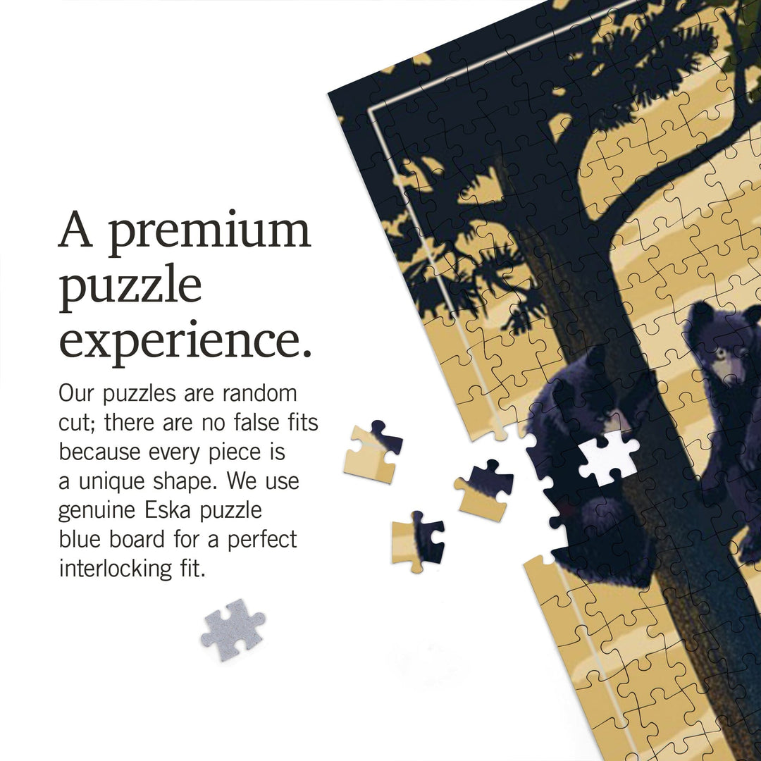 Black Mountain, North Carolina, Black Bears, Lithograph, Jigsaw Puzzle Puzzle Lantern Press 