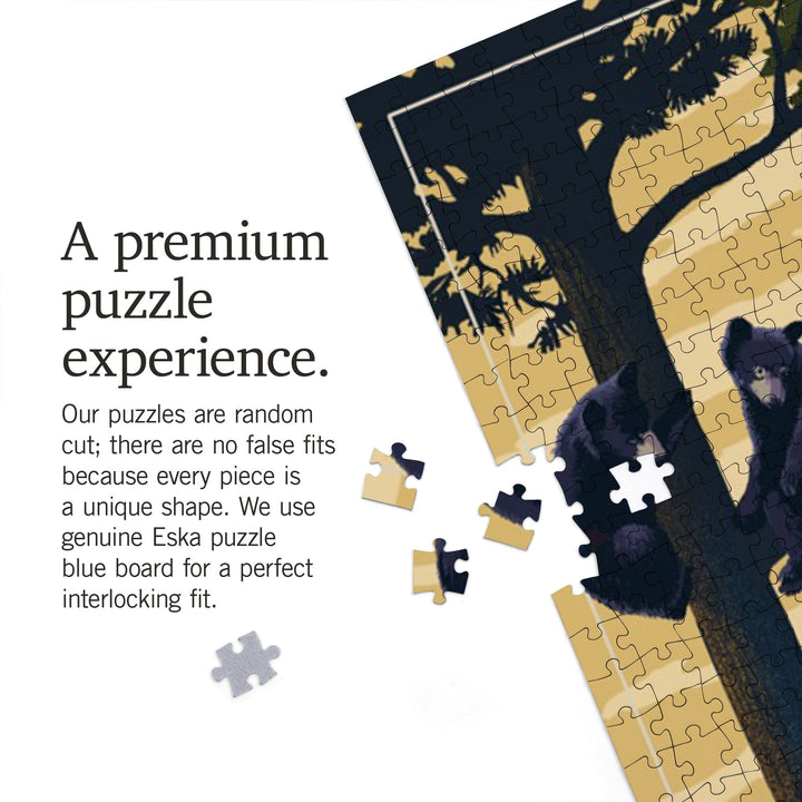 Black Mountain, North Carolina, Black Bears, Lithograph, Jigsaw Puzzle Puzzle Lantern Press 