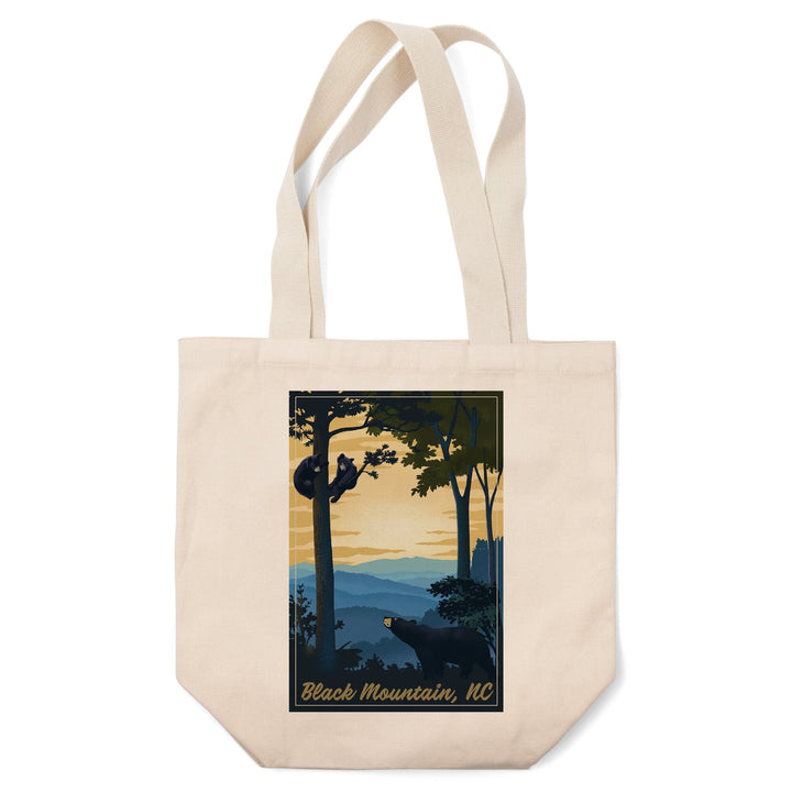 Black Mountain, North Carolina, Black Bears, Lithograph, Lantern Press Artwork, Tote Bag - Lantern Press