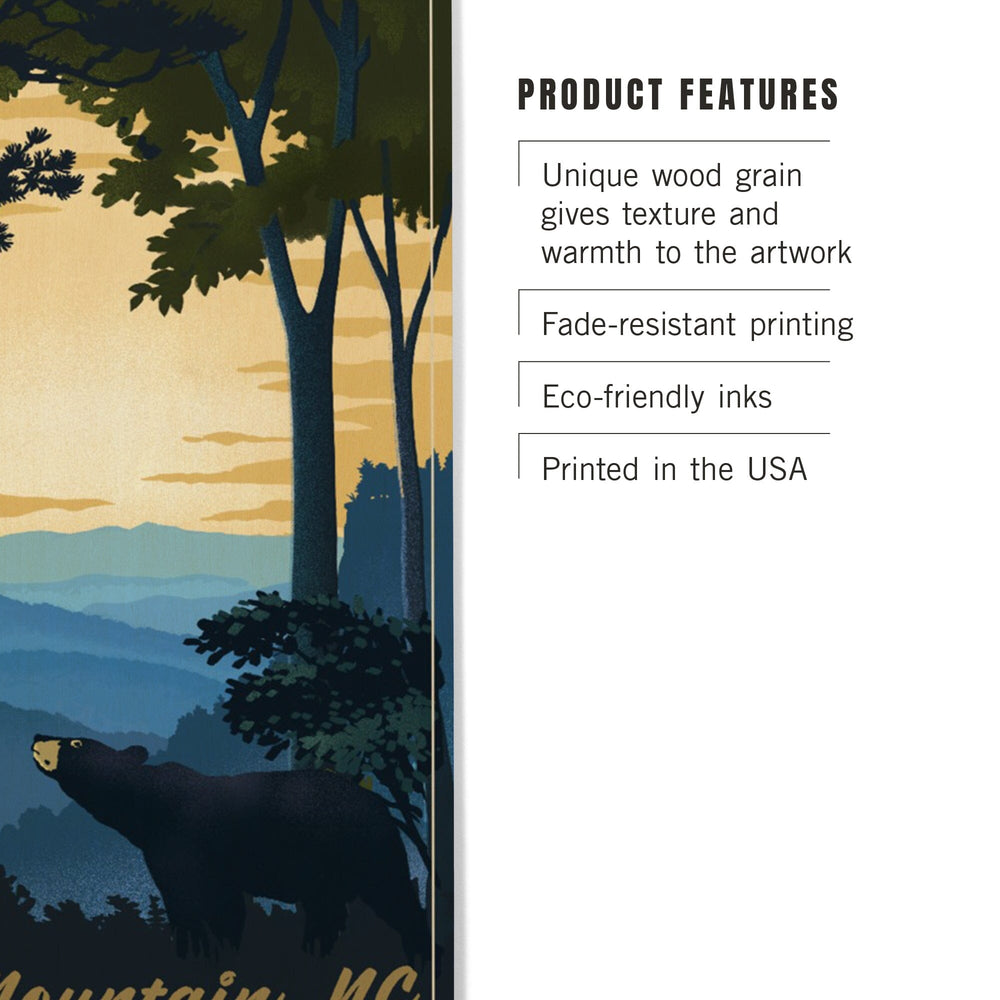 Black Mountain, North Carolina, Black Bears, Lithograph, Lantern Press Artwork, Wood Signs and Postcards - Lantern Press