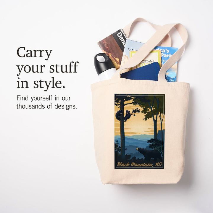Black Mountain, North Carolina, Black Bears, Lithograph, Tote Bag Totes Lantern Press 