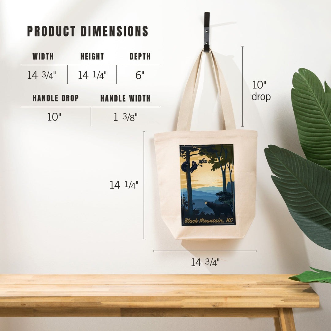 Black Mountain, North Carolina, Black Bears, Lithograph, Tote Bag Totes Lantern Press 
