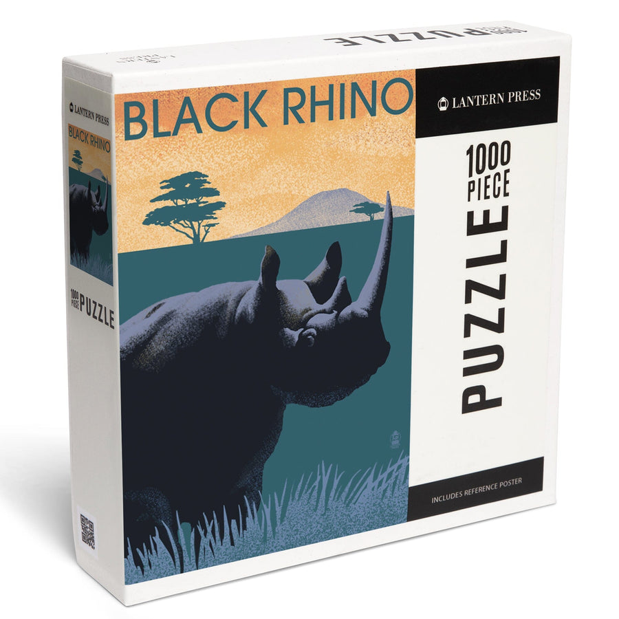 Black Rhino, Lithograph Series, Jigsaw Puzzle Puzzle Lantern Press 