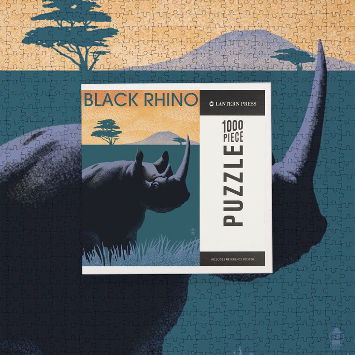 Black Rhino, Lithograph Series, Jigsaw Puzzle Puzzle Lantern Press 