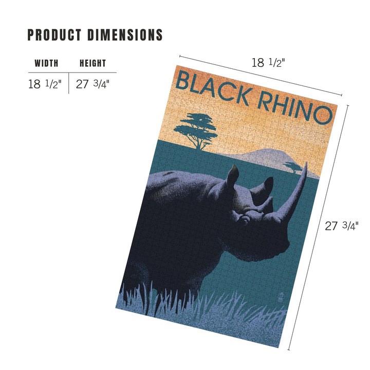 Black Rhino, Lithograph Series, Jigsaw Puzzle Puzzle Lantern Press 