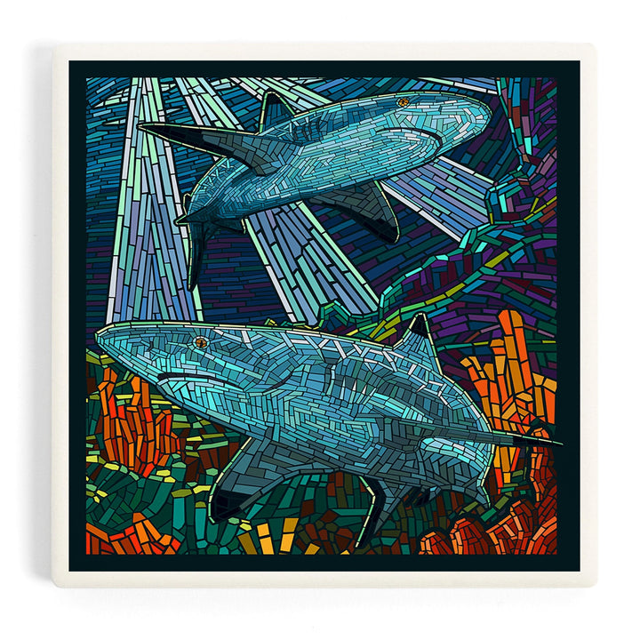 Black Tip Reef Shark, Paper Mosaic, Coasters Coasters Lantern Press 