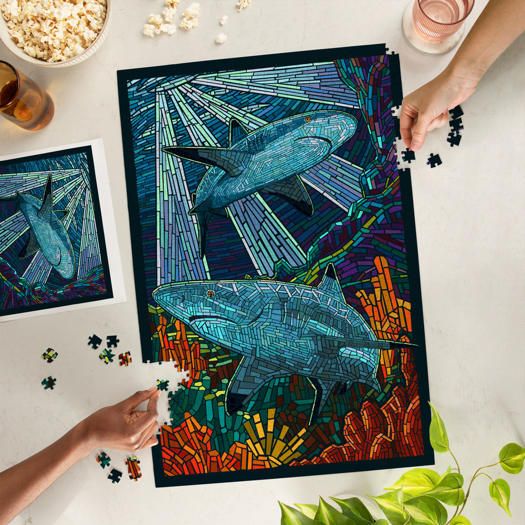 Black Tip Reef Shark, Paper Mosaic, Jigsaw Puzzle Puzzle Lantern Press 