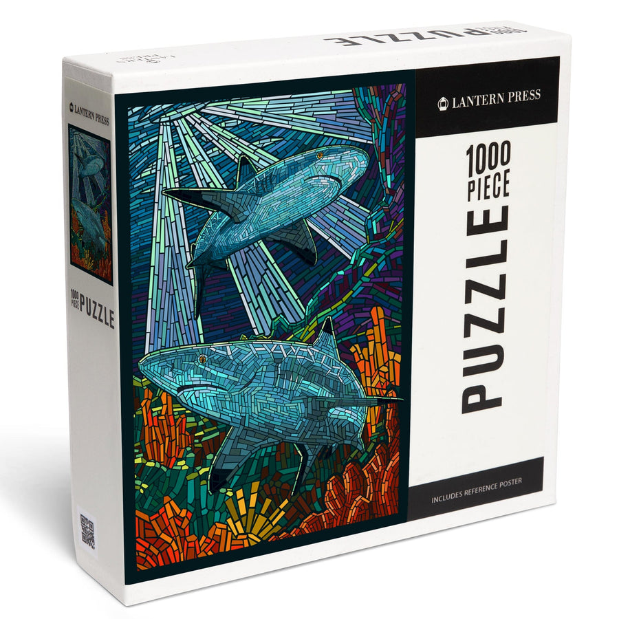 Black Tip Reef Shark, Paper Mosaic, Jigsaw Puzzle Puzzle Lantern Press 