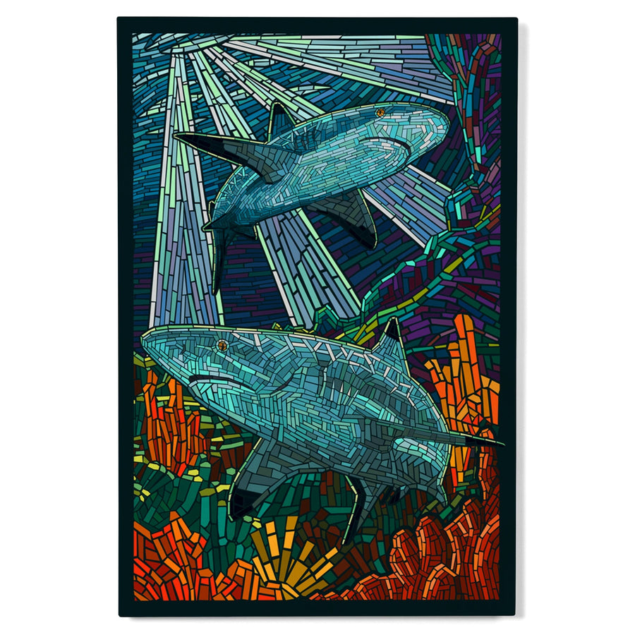 Black Tip Reef Shark, Paper Mosaic, Lantern Press Poster, Wood Signs and Postcards Wood Lantern Press 