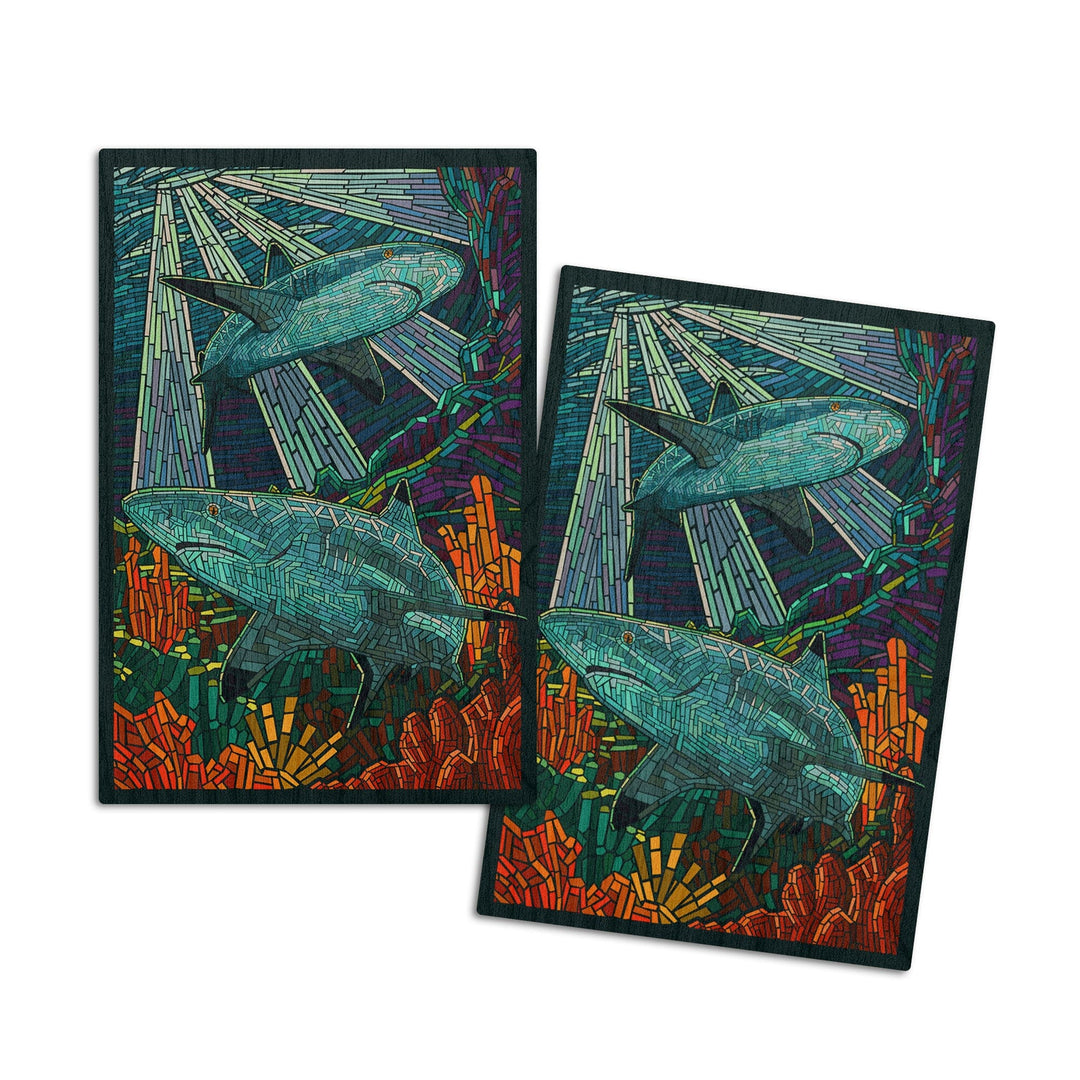 Black Tip Reef Shark, Paper Mosaic, Lantern Press Poster, Wood Signs and Postcards Wood Lantern Press 4x6 Wood Postcard Set 
