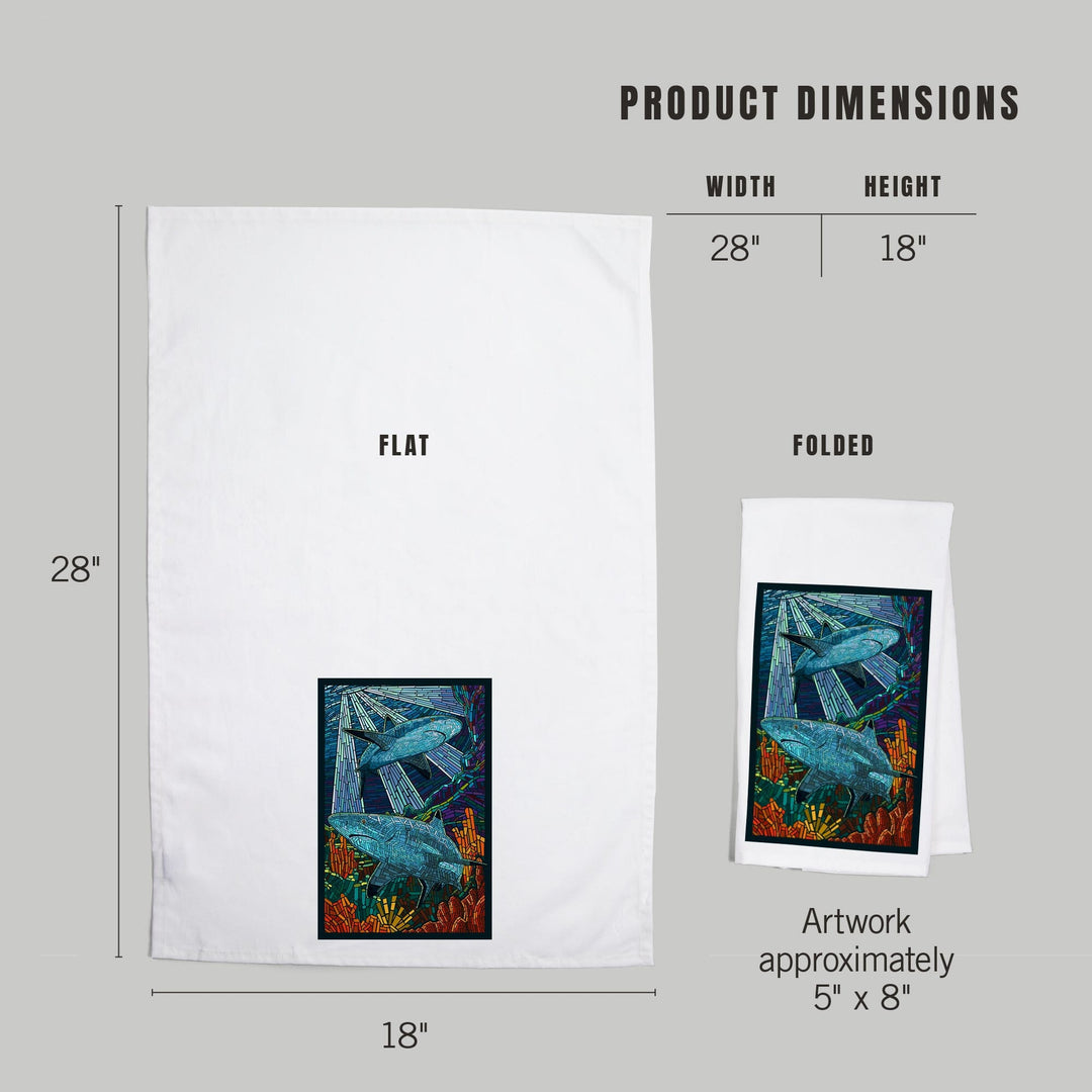 Black Tip Reef Shark, Paper Mosaic, Organic Cotton Kitchen Tea Towels Kitchen Lantern Press 