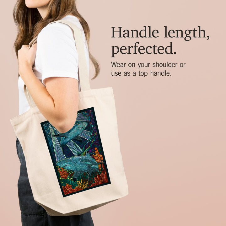 Black Tip Reef Shark, Paper Mosaic, Tote Bag Totes Lantern Press 
