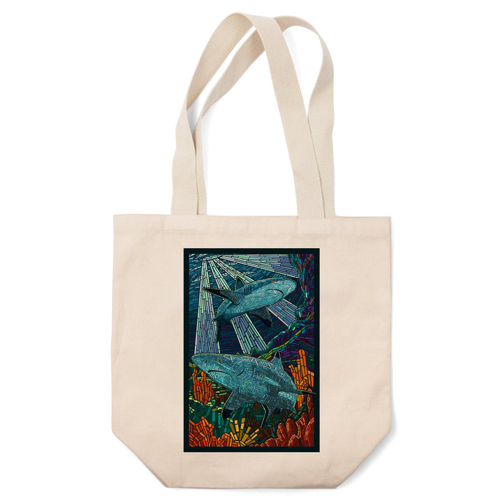 Black Tip Reef Shark, Paper Mosaic, Tote Bag Totes Lantern Press 