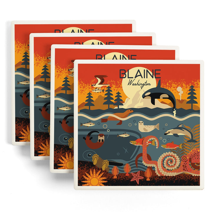 Blaine, Washington, Geometric, Marine Animals, Coasters Coasters Lantern Press 