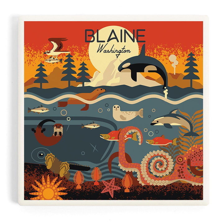 Blaine, Washington, Geometric, Marine Animals, Coasters Coasters Lantern Press Coaster 