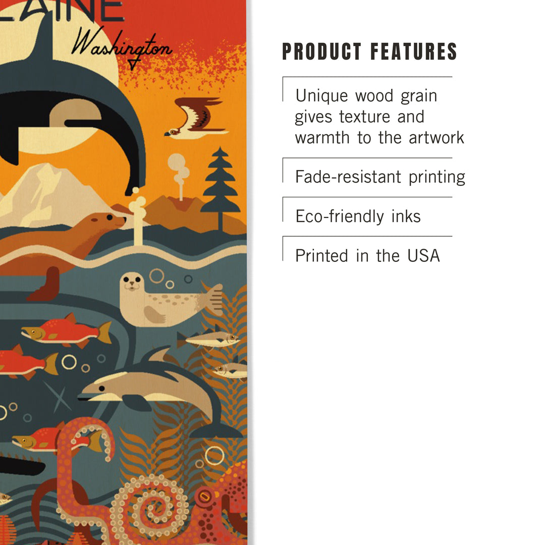 Blaine, Washington, Geometric, Marine Animals, Wood Signs and Postcards Wood Lantern Press 