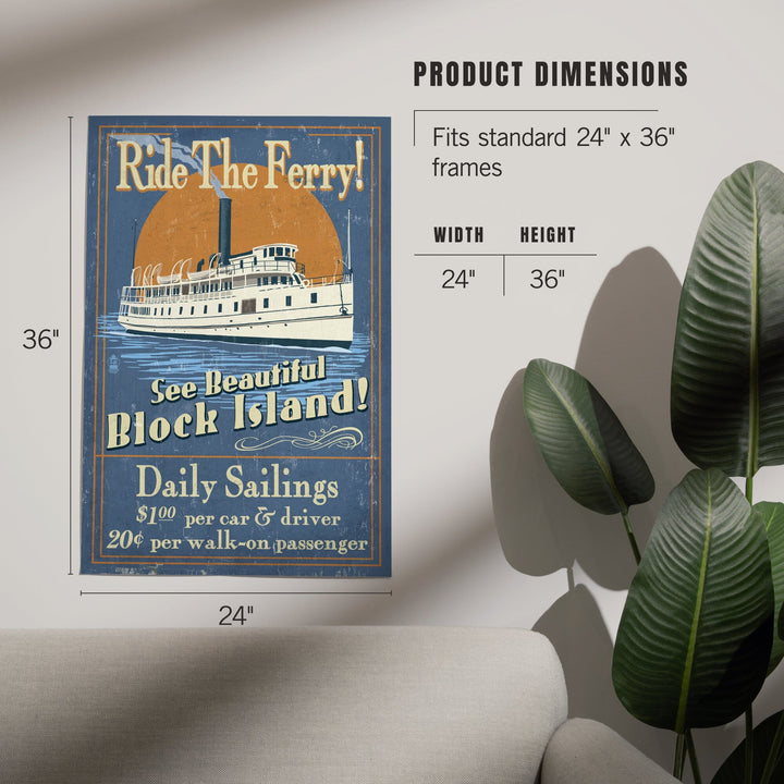 Block Island, Rhode Island, Ferry Ride Vintage Sign, Art & Giclee Prints Art Lantern Press 
