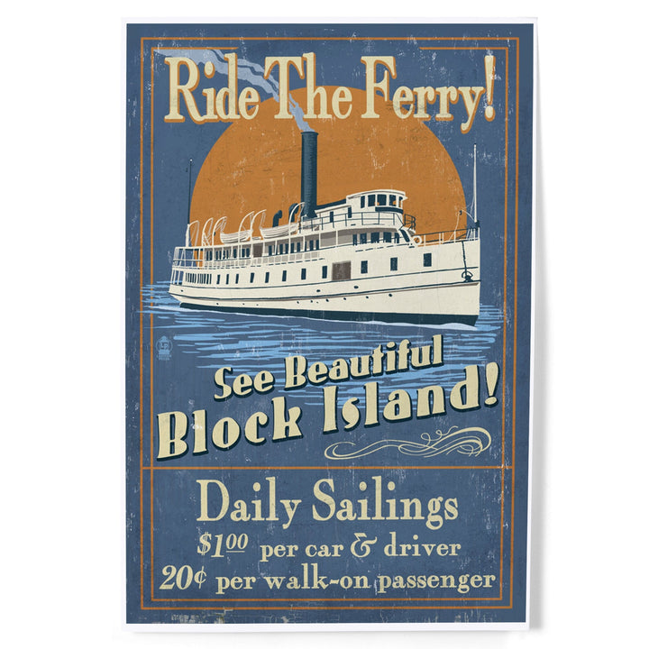Block Island, Rhode Island, Ferry Ride Vintage Sign, Art & Giclee Prints Art Lantern Press 