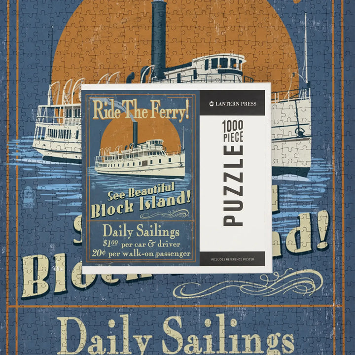 Block Island, Rhode Island, Ferry Ride Vintage Sign, Jigsaw Puzzle Puzzle Lantern Press 