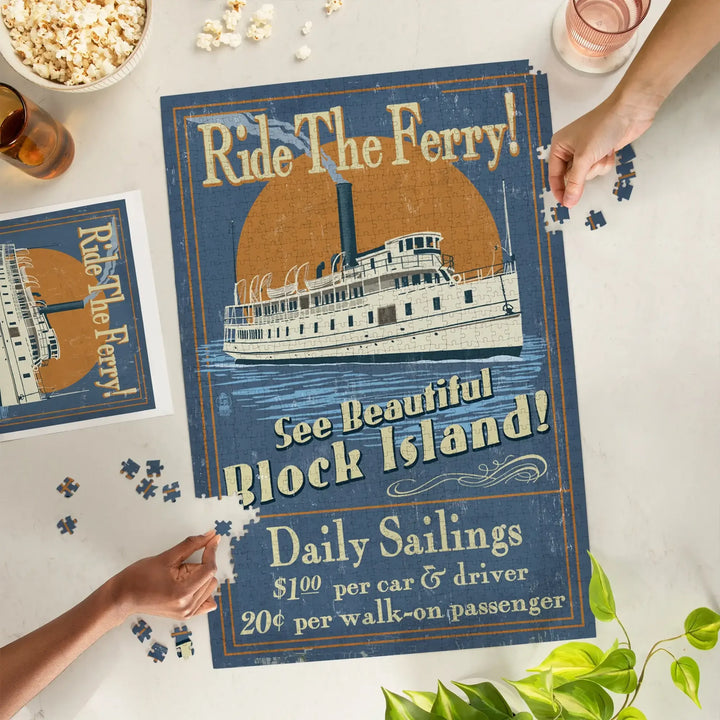 Block Island, Rhode Island, Ferry Ride Vintage Sign, Jigsaw Puzzle Puzzle Lantern Press 