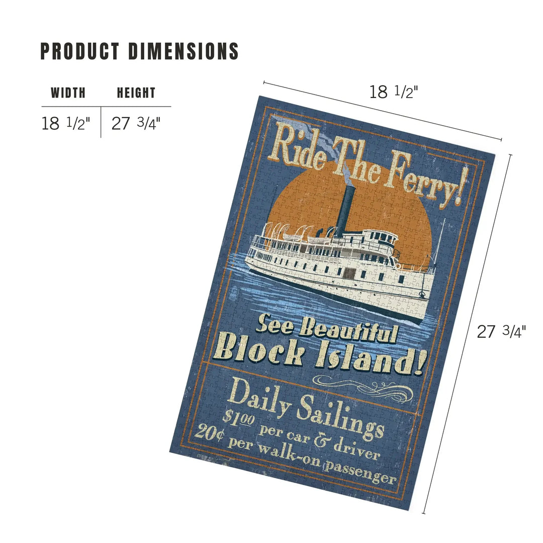 Block Island, Rhode Island, Ferry Ride Vintage Sign, Jigsaw Puzzle Puzzle Lantern Press 