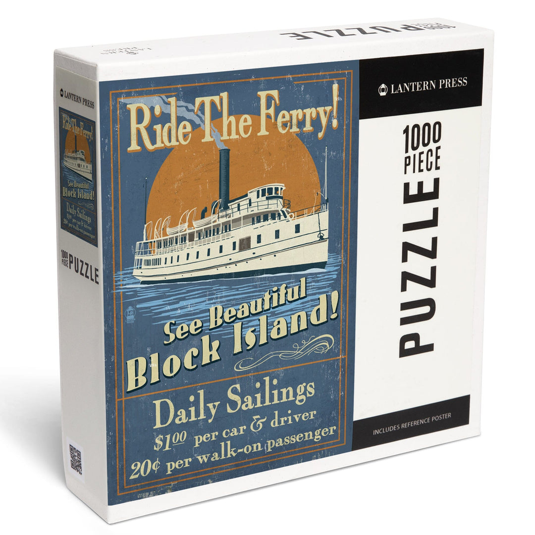 Block Island, Rhode Island, Ferry Ride Vintage Sign, Jigsaw Puzzle Puzzle Lantern Press 