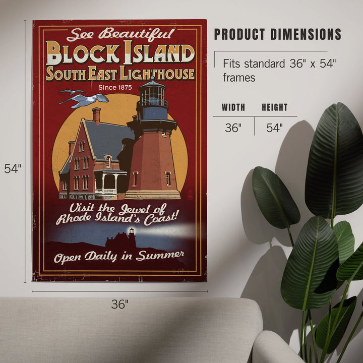 Block Island, Rhode Island, Lighthouse Vintage Sign, Art & Giclee Prints Art Lantern Press 
