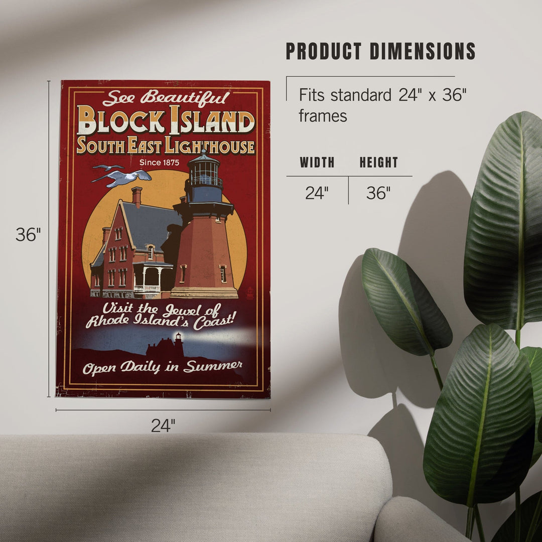 Block Island, Rhode Island, Lighthouse Vintage Sign, Art & Giclee Prints Art Lantern Press 