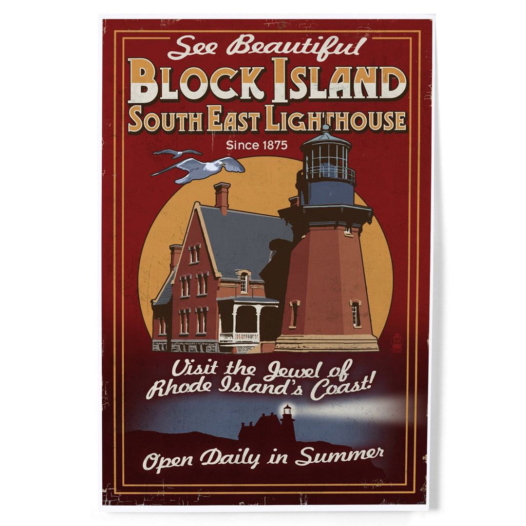 Block Island, Rhode Island, Lighthouse Vintage Sign, Art & Giclee Prints Art Lantern Press 