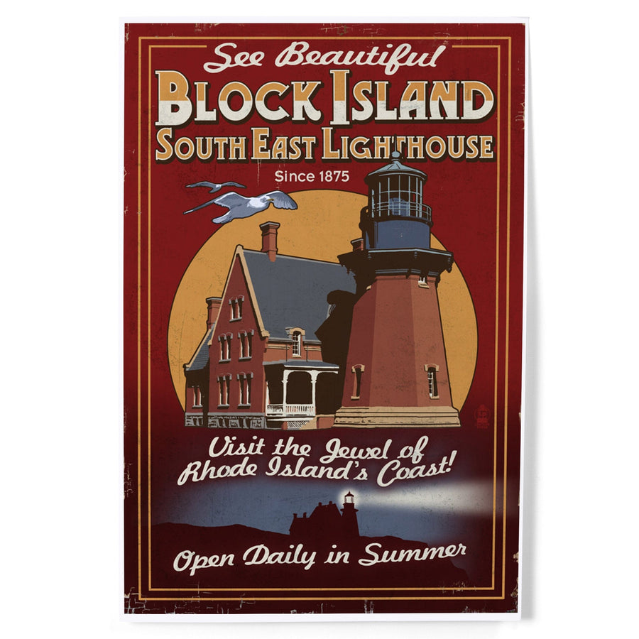 Block Island, Rhode Island, Lighthouse Vintage Sign, Art & Giclee Prints Art Lantern Press 