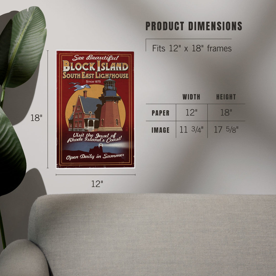 Block Island, Rhode Island, Lighthouse Vintage Sign, Art & Giclee Prints Art Lantern Press 