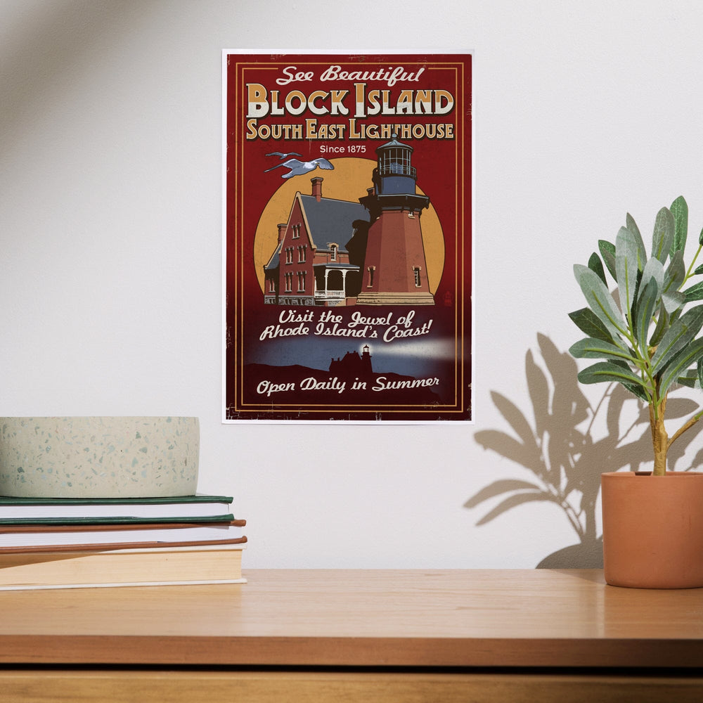 Block Island, Rhode Island, Lighthouse Vintage Sign, Art & Giclee Prints Art Lantern Press 