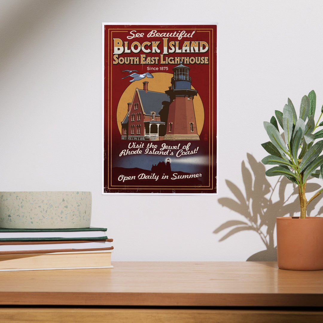 Block Island, Rhode Island, Lighthouse Vintage Sign, Art & Giclee Prints Art Lantern Press 