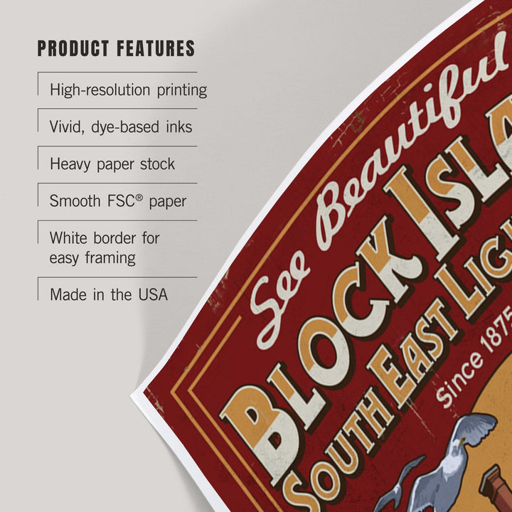 Block Island, Rhode Island, Lighthouse Vintage Sign, Art & Giclee Prints Art Lantern Press 