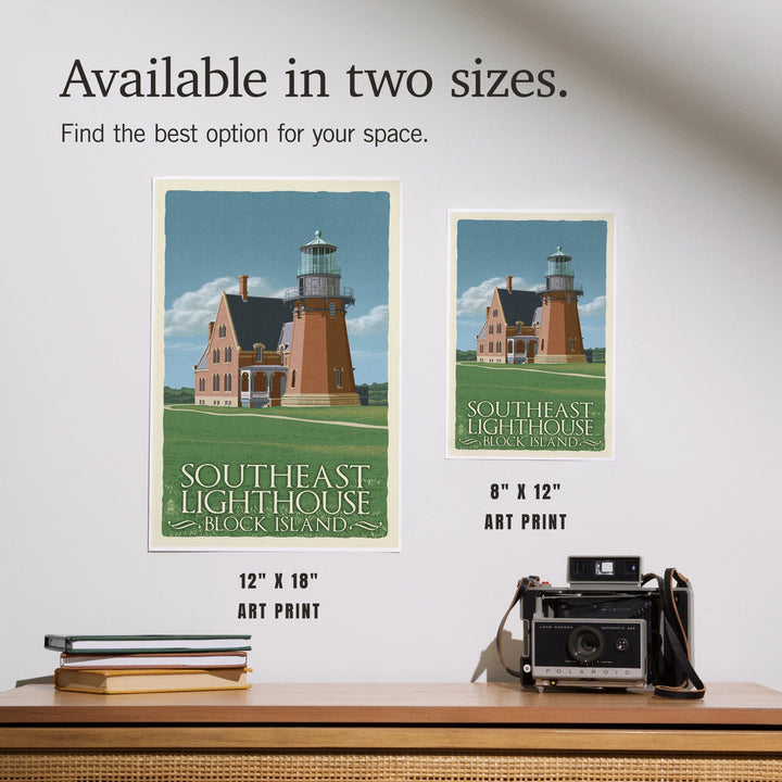 Block Island, Rhode Island, South East Lighthouse, Letterpress, Art & Giclee Prints Art Lantern Press 