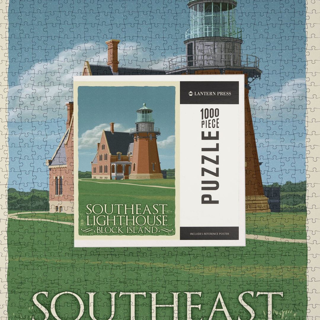 Block Island, Rhode Island, South East Lighthouse, Letterpress, Jigsaw Puzzle Puzzle Lantern Press 