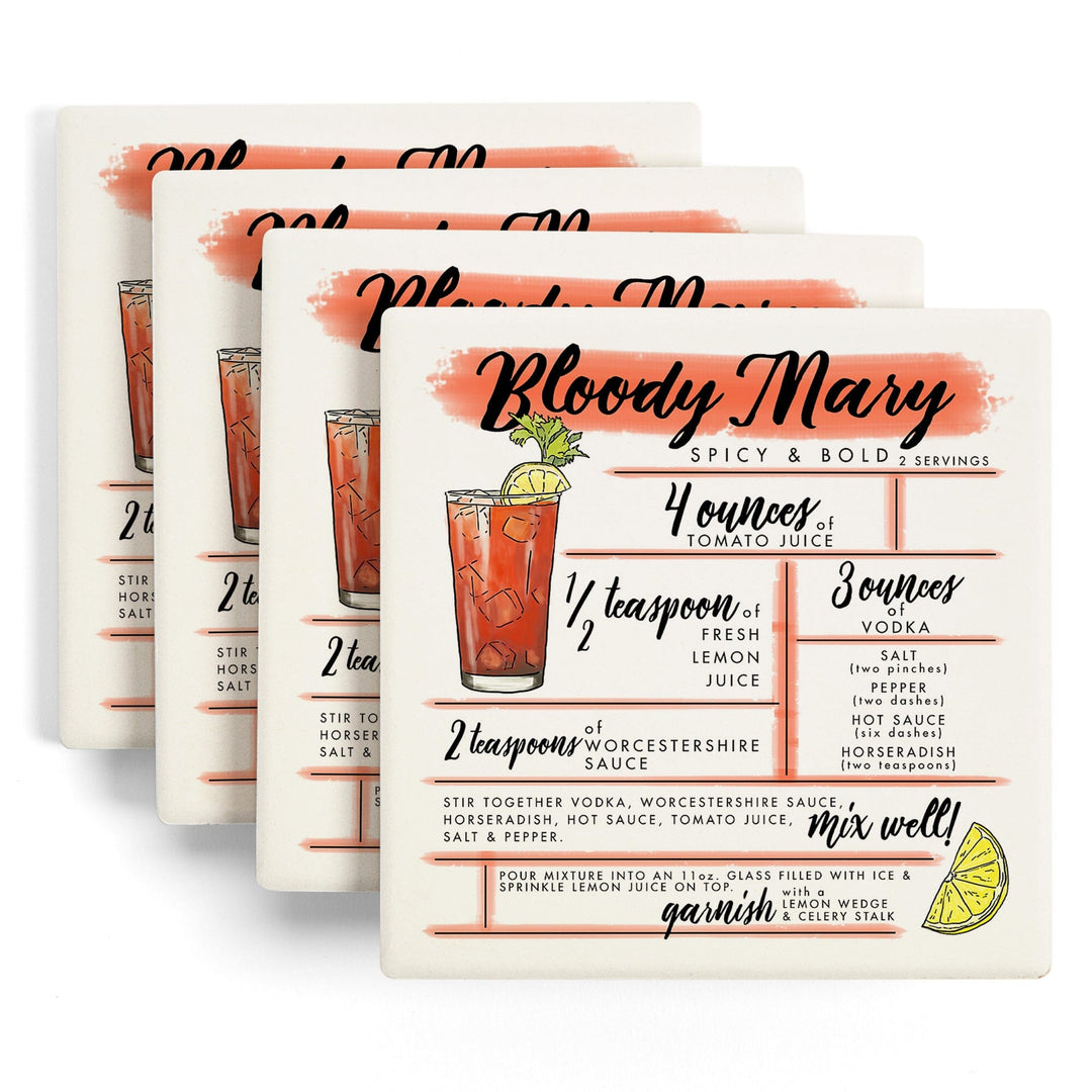 Bloody Mary, Cocktail Recipe, Lantern Press Artwork, Coaster Set - Lantern Press