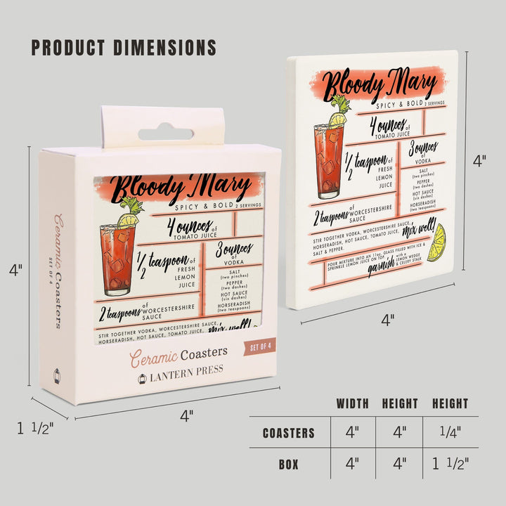 Bloody Mary, Cocktail Recipe, Lantern Press Artwork, Coaster Set - Lantern Press