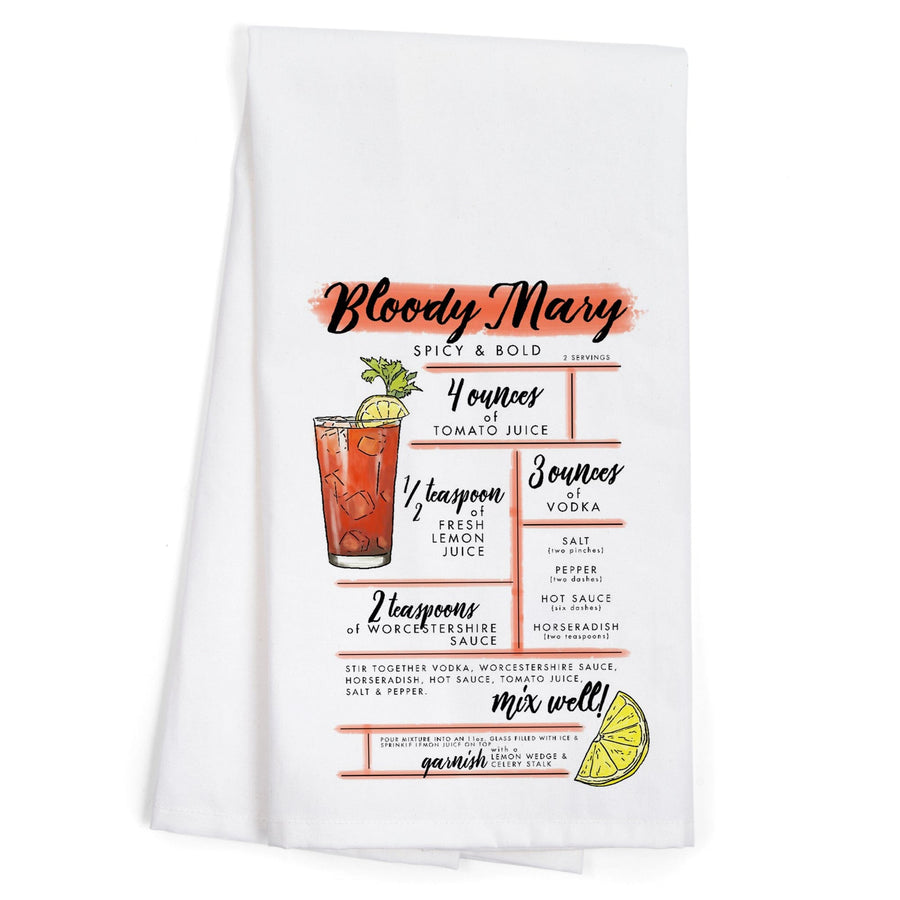 Bloody Mary, Cocktail Recipe, Organic Cotton Kitchen Tea Towels Kitchen Lantern Press 
